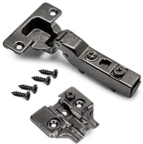 Emuca - Kit charnière coudée X91 avec fermeture amortie et embase à visser, Ouverture 105º, Titane, Acier, 20 ut.
