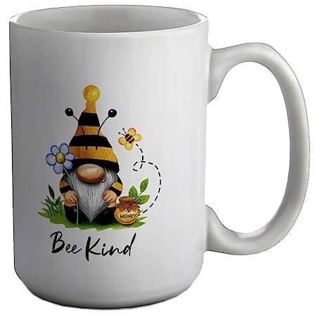 Shopagift Bee Kind Mug Garden Gonk Gnome Bumblebee White 15oz Large Gift Ceramic Cup