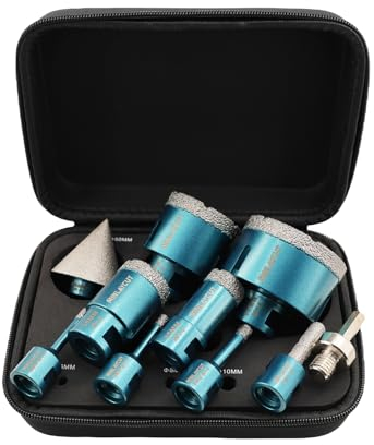 MINLAYCUT Foret Diamant Carrelage 6/6/8/20/35/50/68mm Trépans 10mm et 50mm Fingerfraise Diamantée et Adaptateur pour Carrelage Porcelaine Granit Marbre(10 Pièces/Boîte)