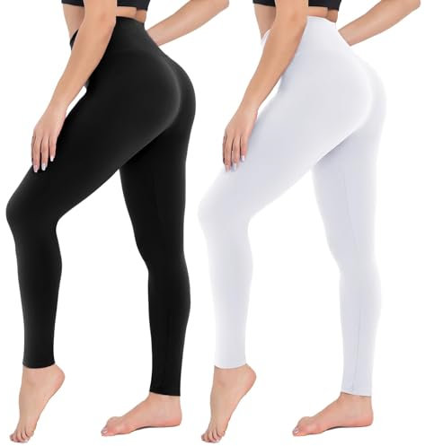 CAMPSNAIL 2er Pack Leggings Damen Schwarz High Waist Sport Leggins Blickdicht Sporthose für Gym Yoga(Schwarz&Weiß,XXL)