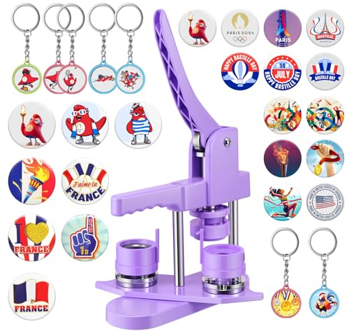 Badge Maker 32+58mm 200 Sets Button Maker Machine, DIY Pin Badge Making Kit Badge Punch Press Machine with 10 Bottle Openers, 10 Key Rings, Moulds and Circle Paper Cutter Plastic KEYSAFER