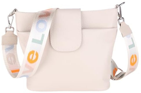 MIRROSI® Umhängetasche Damen, Echtleder, Made in Italy, BOHO Style30x24,50x9cm (BXHXT) viel Stauraum, Handtasche, Brusttasche, Crossbody Bag (1 Tasche & 2 Gurte) (Beige (Love))