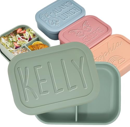 xrlsg Personalisiertes Bento Box Aus Silikon Mit Gravur Des Namens, 3 Fächer Ideal Für Arbeit Und Reisen Mikrowellen- Gefrier- Und Spülmaschinengeeignet