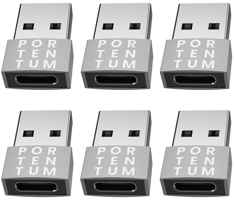 PORTENTUM USB auf USB C 6X Adapter – 480 MB Geschwindigkeit – Premium-Zink ermöglicht mit hoher Hitzebeständigkeit – Adapter USB auf USB C mit nur 4 Gramm