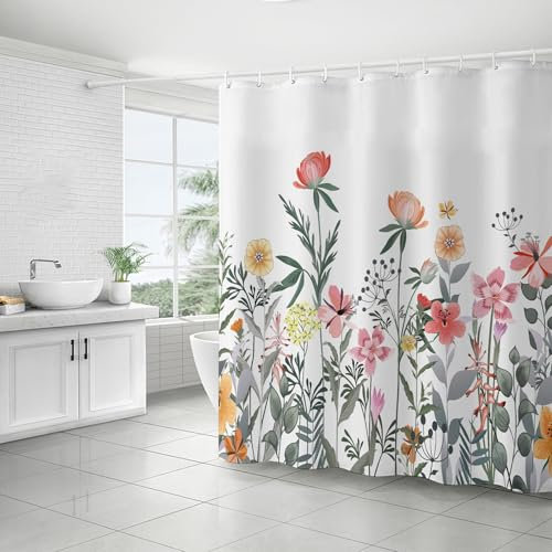 FAIRYGATE Picture Shower Curtain Garden View Flowers Trees Outdoor Nature Scenery Waterproof Cloth Fabric Bathroom Decor Set with Hooks 72x72 Inch Bathroom Curtains B9819