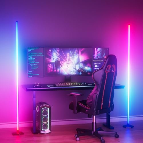 WISIMMALL 2 Pack Led Floor Lamp, RGBIC Corner Floor Lamps for Living Room, Featuring 16 Million Colours & 300+ Preset Scenes - 65 Standing Lamps for Living Room, Bedroom - Mood Lighting With DIY Mode