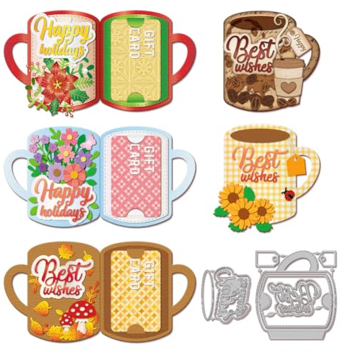 GLOBLELAND Stanzformen für Tassen, Geschenkkarten, Kartenherstellung, Kaffee, Tee, Tassen, Stanzform für DIY, Scrapbooking, Tagebuch, Prägepapier, Basteldekoration