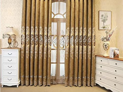 Daesar Gardinen mit Haken Blickdicht 2er Set, Verdunklungsvorhänge Kinderzimmer Braun 107x115CM Vintage Stickerei mit Blumen Motiv Schiebevorhänge Vorhänge Schlafzimmer Wohnzimmer