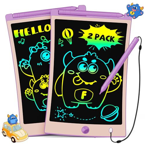 TEKFUN 2 Pack LCD Writing Tablet, 8.5inch Colorful Drawing Tablet for Kids, Erasable Writing Drawing Board with Lanyard, Learning Toys Gifts for 3 4 5 6 7 Years Old Boys Girls Toddlers (2*Purple)