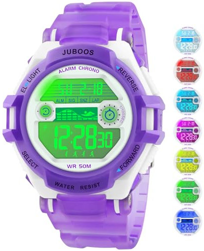 Juboos Kinder Digitaluhren,7 Farben LED-Licht Kinder Sport Armbanduhr Jungen Wasserdicht Kinderuhr mit Alarm Stoppuhr,Kinderuhren Outdoor Armbanduhr für Jungen Mädchen 5-18