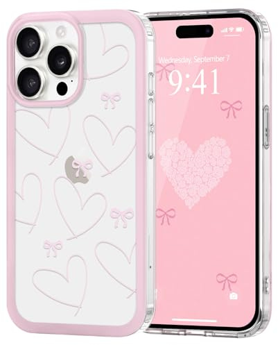 Urarssa for iPhone 14 Pro Clear Case, Cute Bowknot Pattern, Hollow Heart | Aesthetic Bow Design Phone Case for Women Girls, Slim Soft TPU Bumper Shockproof Protective Cover