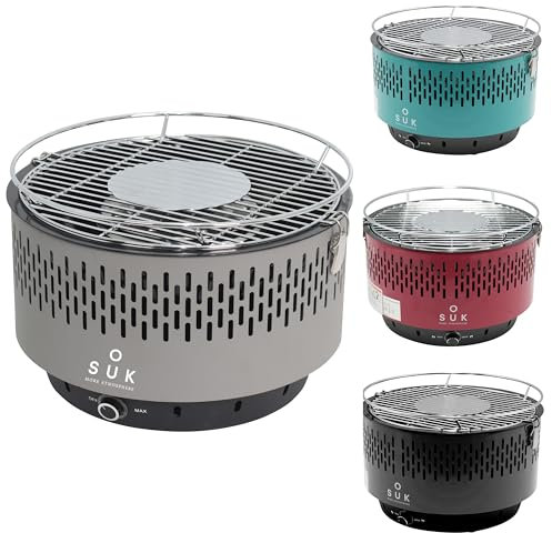 SOUK ONE Tischgrill mit Aktivbelüftung, Holzkohlegrill Grill mit Lüfter, Campinggrill BBQ Outdoor (Grau)