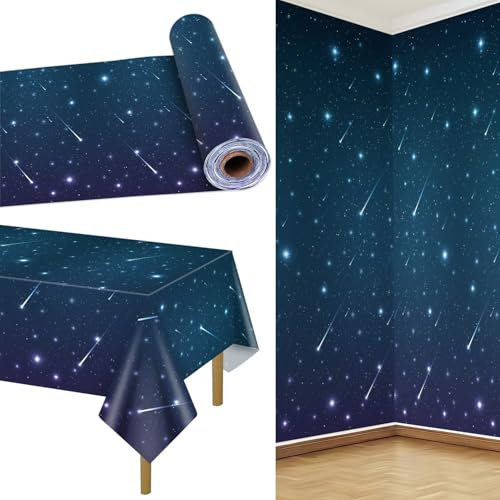 QUERICKY Rouleau de nappe space, 100 m, motif nuit étoilée, galaxie fond spatial, décorations de fête, anniversaire d'enfant, thème étoiles, décoration de fête