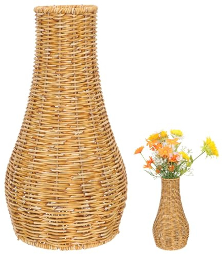 Vase Hoch Weidenvase Geflochtene Vasen Getrocknete Blumenvase Handgewebte Bodenvasen mit Imitation Rattan Design im Retro Stil für Innenräume, Balkone und Tisch Deko (35x19cm)