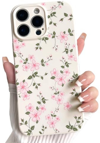 NITITOP Compatible with iPhone 16 Pro Case Cute Flower Floral for Women Girl Full Camera Protective Vintage Trendy Slim Fit TPU Shockproof Cover - Pink