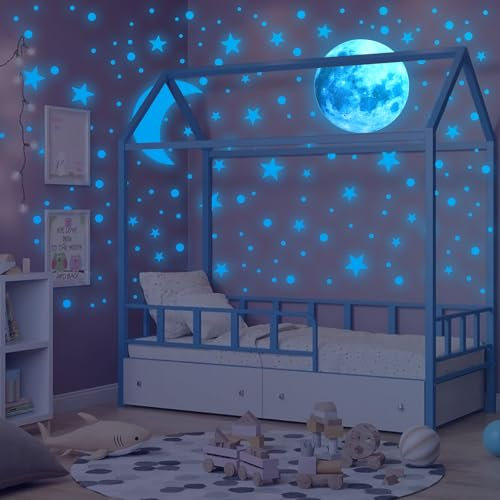 Leuchtsterne Selbstklebend-855 Stück Fluoreszierende Aufkleber- Leuchtsticker Kinderzimmer-Sterne Wandsticker-für Decke Wandtattoo Kinderzimmer Sternenhimmel Raumdekoration