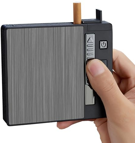 SNBGRYE Automatisches Zigarettenetui, Per USB Wiederaufladbares Zigarettenetui, FassungsvermöGen FüR 10/20 Zigaretten, Druckfest Und FeuchtigkeitsbestäNdig, Zigarettenetui-Gadget FüR Herren,20sticks
