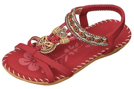 Flach Sandalen Damen Sommer mit Weiches Fussbett Strand Schuhe Bequem Bohemian Sommerschuhe