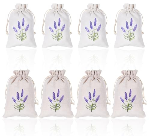 8 Stück Lavendelsäckchen Leer, Lavendel Säckchen, Baumwoll Leinen Duftsäckchen mit Kordelzug, Duftsäckchen für Lavendelblüten, Stoffsäckchen zum Befüllen für Lavendelblüten, Gewürze, Kräuter, Schrank