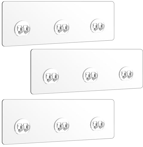Tyqour 3 Pack Self Adhesive Shower Hooks, Strong Adhesive Sticker Hooks, Waterproof Shower Strips for Corner Caddy Bathroom Shelf Basket Soap Dish Hanging Hook Kitchen Accessories No Drilling Clear