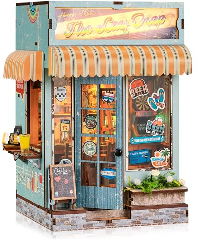GalaSpark 3D Holzpuzzle Miniatur Bierbar Bausatz – DIY Puppenhaus mit LED-Lichtern, Wohnkultur Dekoration, kreatives Geschenk für Erwachsene und Jugendliche (The Last Drop)