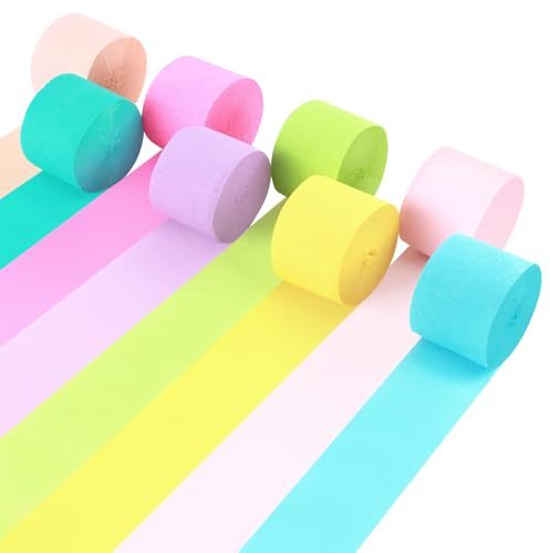 8 Rollos Papel Crepé Colores Serpentinas de papel crepé Arcoíris Cinta | Decorativa Multicolor 4.5cm x 25m para Bricolaje Decoración de Cumpleaños Fiestas Bodas