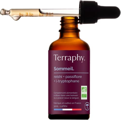 TERRAPHY - Cure Sommeil 30 jours Champignons Adaptogènes - Reishi, Passiflore & L-Tryptophane - Sommeil Réparateur et Nuit Paisible - Formule Liquide Bio Ultra Efficace