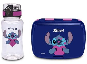 Seven Set Portamerenda + Borraccia LILO & STITCH Blu per bambini, Divisorio interno, Borraccia 460ml con coperchio ermetico, Prodotto ufficiale, Calcio, Idea regalo bambini e adulti