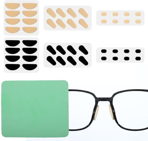24 Pairs Soft Foam Self-Adhesive Nose Pad Glasses Support Noses Pads Foam Nose Pads for Glasses Thin Nosepads Sponge Anti-Slip Noses Pad with 1 Pcs Green Eyeglass Cloth for Sunglasses