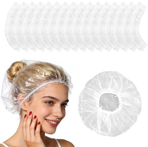 100 Stück Duschhaube Einweg für Damen und Herren, 42 cm Shower Cap Dicke Durchsichtige Elastische Wasserdicht, Duschhauben, Einweg Haarhaube für Salon, Spa, Hotel, Dusche, Heimgebrauch