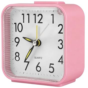 NIRJIK Alarm Clocks Bedside, Bedside Clock, Compact Blue Analogue Night-Light Design 8×7.9×4cm, Battery-Powered AA Operation for Bedrooms, Quiet Timekeeping for Adults, Children and Home Use (pink)
