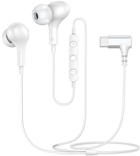 Auriculares USB C con Cable Tipo C para Google Pixel 11 10 Pro Fold 9a 8 9 | In-Ear Auriculares Tipo C con Micrófono Control del Volumen para iPhone 16e Air 15 Magic8 Pro 400 Lite 5G, Blanco