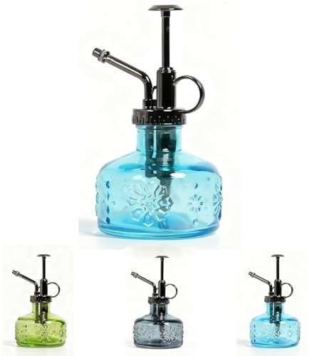 Pvieked 180ml Vintage Glass Plant Mister, Decorative Watering Can Spray Bottle with Fine Mist Top Pump for Succulents, Houseplants, Herbs & Terrariums, Indoor/Outdoor Use (Blue)