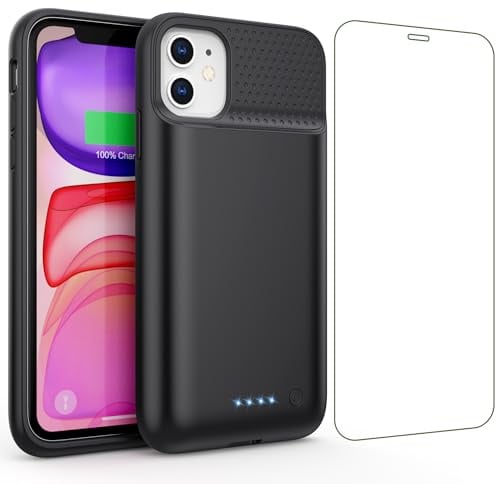 Feob Cover Batteria per iPhone 11/XR (6,1), 7500mAh Ricaricabile Battery Case Custodia Caricabatterie Power Bank Backup Charger Case-Nero