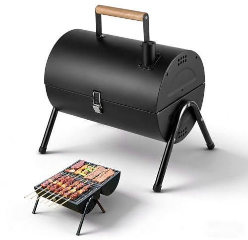 Huacan Holzkohlegrill mit Deckel und 2 pcs Kohleplatte, Edelstahl Kohlegrill Halter. BBQ Grillofen für Garten, Terrasse, Camping 41.5 * 32 * 43cm