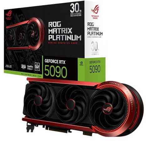 ASUS ROG Matrix Platinum GeForce RTX 5090 OC 30th Anniversary Edition Gaming Graphics Card, 32GB GDDR7, PCIe 5.0, 512 Bit, Liquid Metal Cooling, DisplayPort 2.1b, HDMI 2.1b