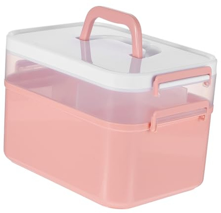 Tofficu Portable Nail Polish Storage Holder and Manicure Tool Box with Easy-carrying Handle, Pink Pp Material, Simple Generous Look Design for Personal Home Use and Going