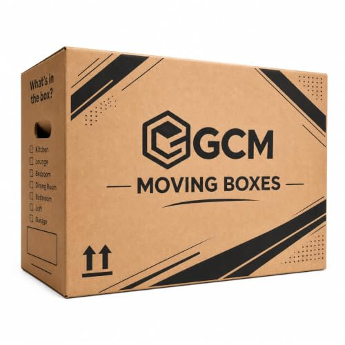 GCM - Large Strong Cardboard Moving Boxes with 47 Litres Carry Handles, 52cm x 30cm x 30cm, Heavy Duty Packing Boxes for Moving House & Storage, Large Removal Boxes (5 Pack)