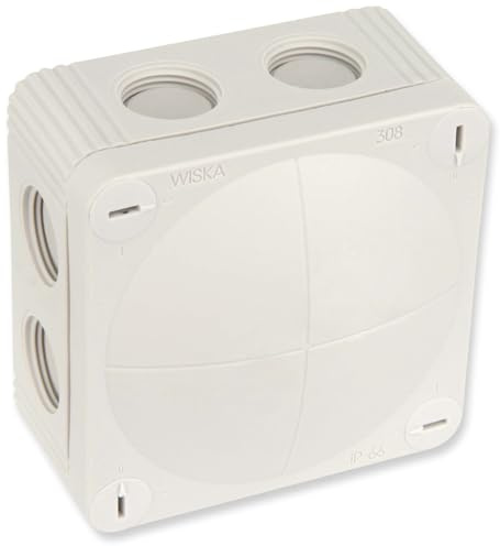 Wiska Kabelabzweigkasten COMBI 308, IP66, Polypropylen, glasfaserverstärkt, lichtgrau, 8 elastische Durchstoß-Membranen, unverlierbare Deckelschrauben, Schnellmontagebügel, wasserfest