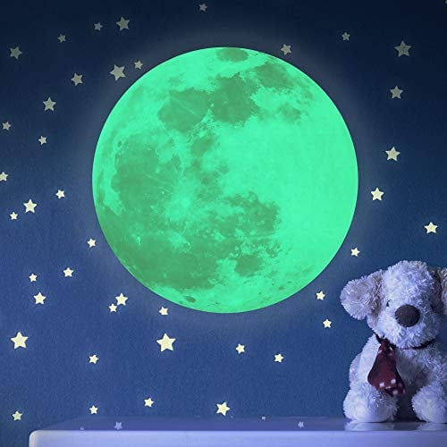 Paraboo Mond Aufkleber leuchtend - 30cm grün – Wandtattoo Leuchtmond für Kinderzimmer -Wandaufkleber selbstklebend für Kinder - Leuchtsticker