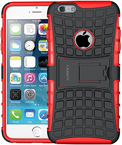 ALDHOFA iPhone 6 Case, iPhone 6s Case, Protective Phone Case,Dual Layer TPU Hard Case with Kickstand for iPhone 6/6S Case - Red