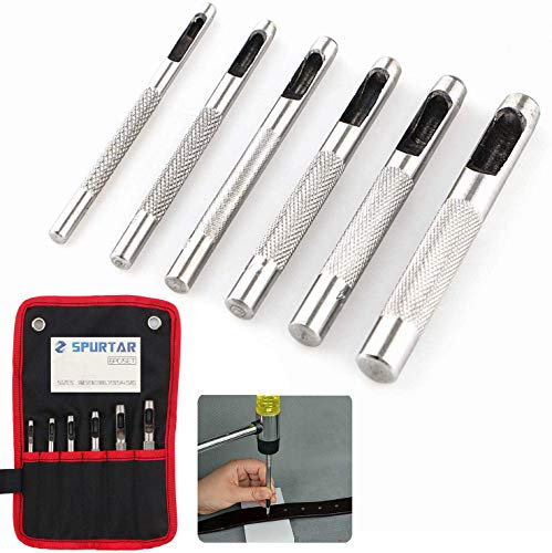 Spurtar Jeu De 6pcs Poinçon Creux Poinçons ronds Outil de Coupe Perforateur de Cuir pour Ceinture, Caoutchouc, Carte 1/8, 5/32, 3/16, 7/32, 1/4, 5/16