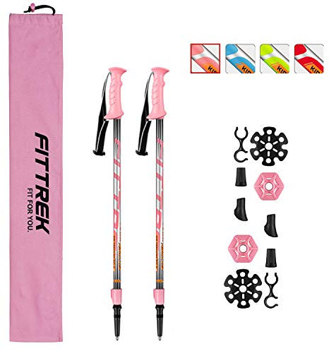 FitTrek Wanderstöcke Kinder - Trekkingstöcke - Walking Stöcke Teleskop - Nordic Walking Stock Verstellbar Leicht mit Gummipuffer, Pads und Tasche