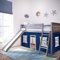 Max & Lily - Letto a soppalco basso con scivolo e tende blu, grigio
