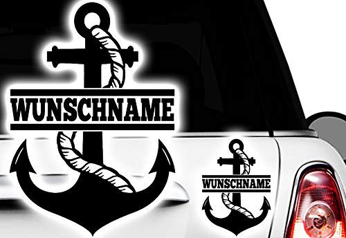 HR-WERBEDESIGN 1x Aufkleber Wunschname Maritim Anker Segelboot Rettungsring Steuerrad Kompass M