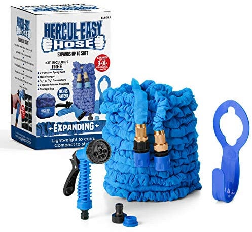 Hercul-Easy Expandable Garden Hose Set – Flexible Hose with 7 Way Spray Gun - Aluminium & Brass Connectors, Hose Holder & Tap Connectors - Water Pipe with Free Storage Bag, 50ft, Blue