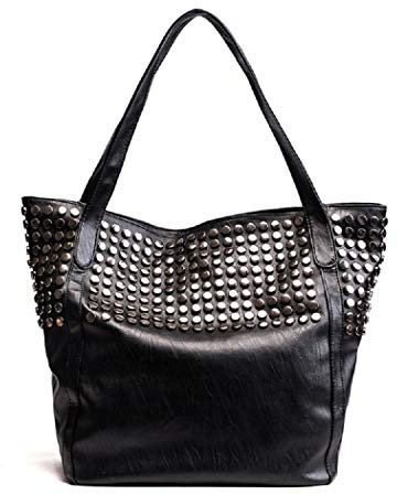 Ro Rox Damen Kunstleder PU Punk Nieten Große Tasche Schulter Tagestasche