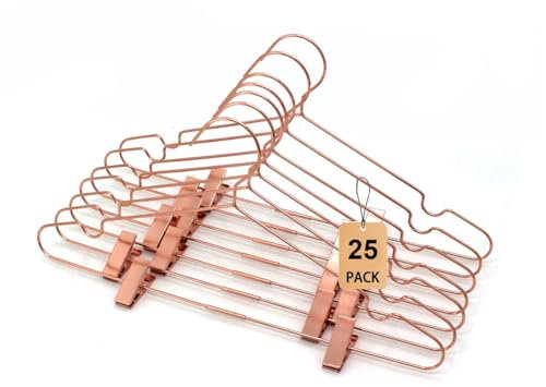 Koobay 16.5 Rose Copper Gold Shiny Steel Wire Clothes Clips Hanger Coat Clothes Garment Hangers with Pants Bar Fit Closet Hangers