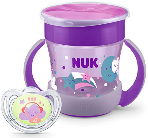 NUK Perfect Night Collection | Mini Magic Cup Learning Cup and Freestyle Night Dummy | 6+ Months | BPA Free | 160 ml | Purple