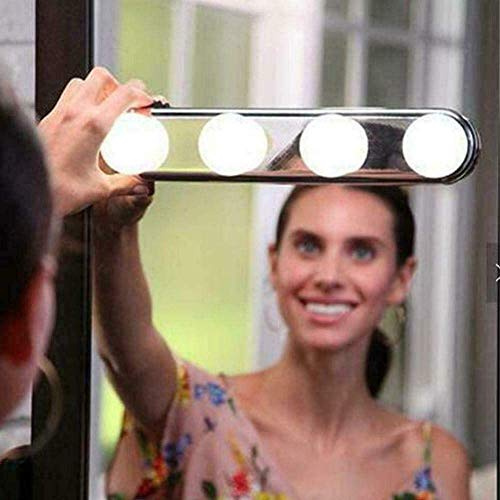 MantraRaj Cordless Professional Portable Studio Glow Vanity Make Up Light Super Bright 4 LED Bulbs Battery Powered with Suction Cups for Dressing Table Bedroom Bathroom Kitchen Mirror (1 PCS)
